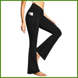 V Crossover Flare Leggings with Pockets High Waist Yoga Pants
